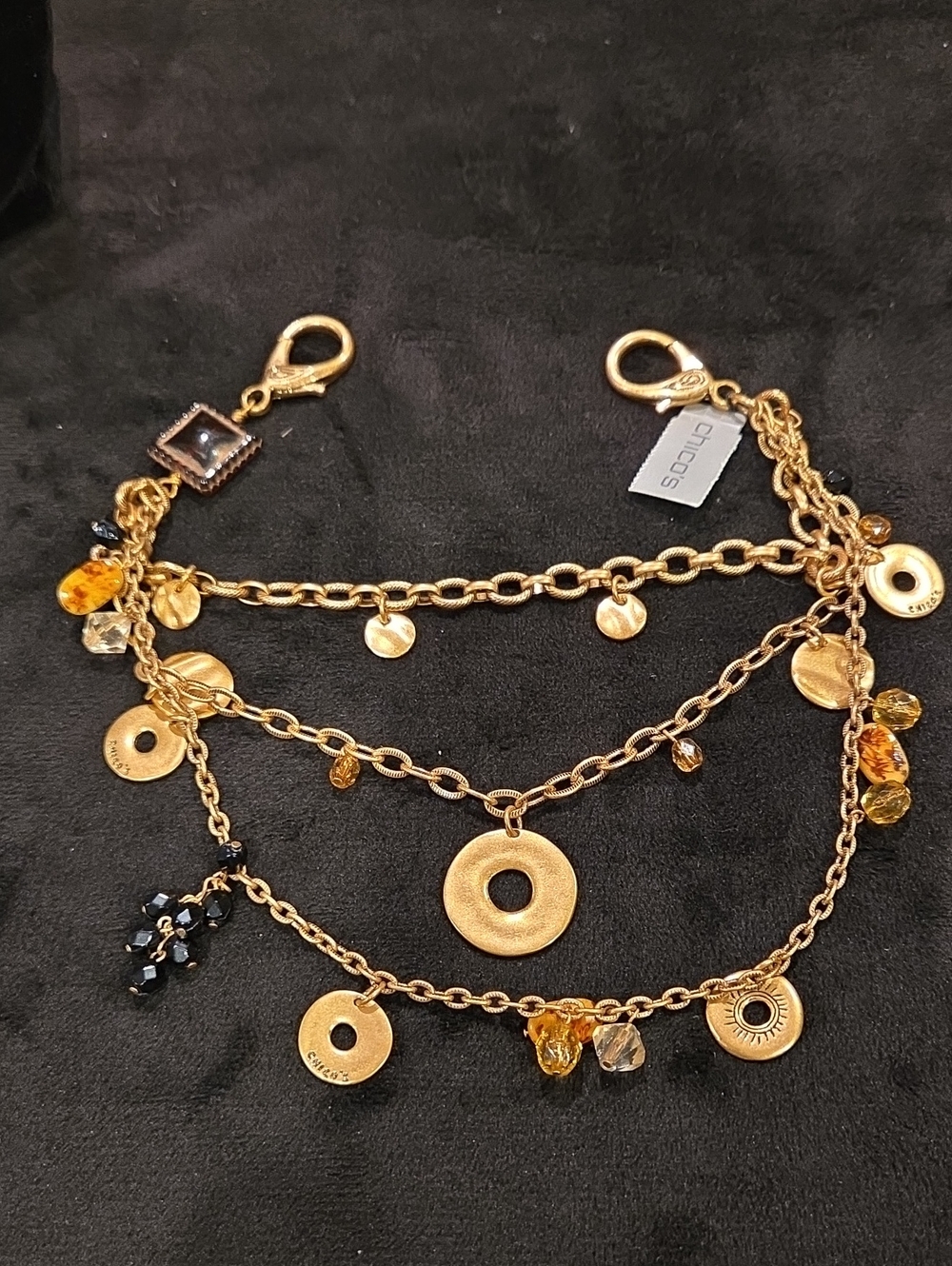 Chico's Gold Layered Bag Charm with Amber Accents